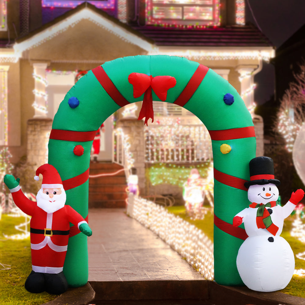 2.8M Inflatable Christmas Archway with Santa & Snowman – LED-Lit Outdoor Decoration
