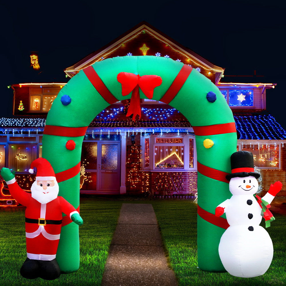 2.8M Inflatable Christmas Archway with Santa & Snowman – LED-Lit Outdoor Decoration