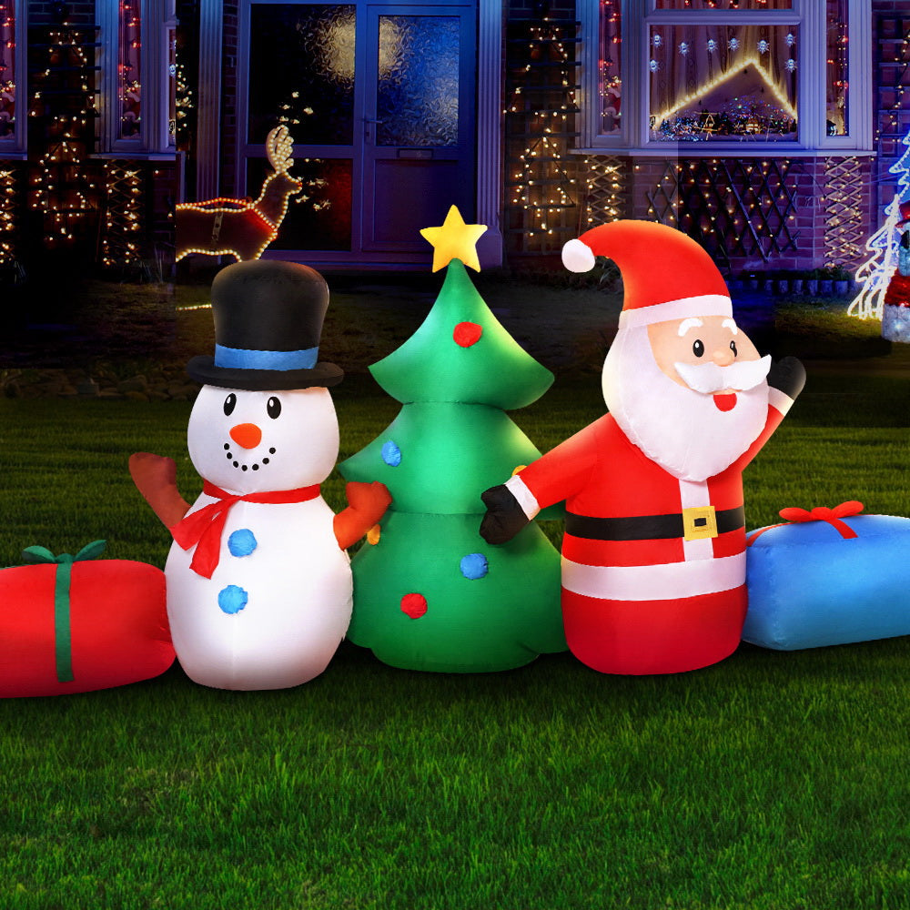 1.4M Inflatable Santa, Snowman & Christmas Tree – LED-Lit Holiday Decoration