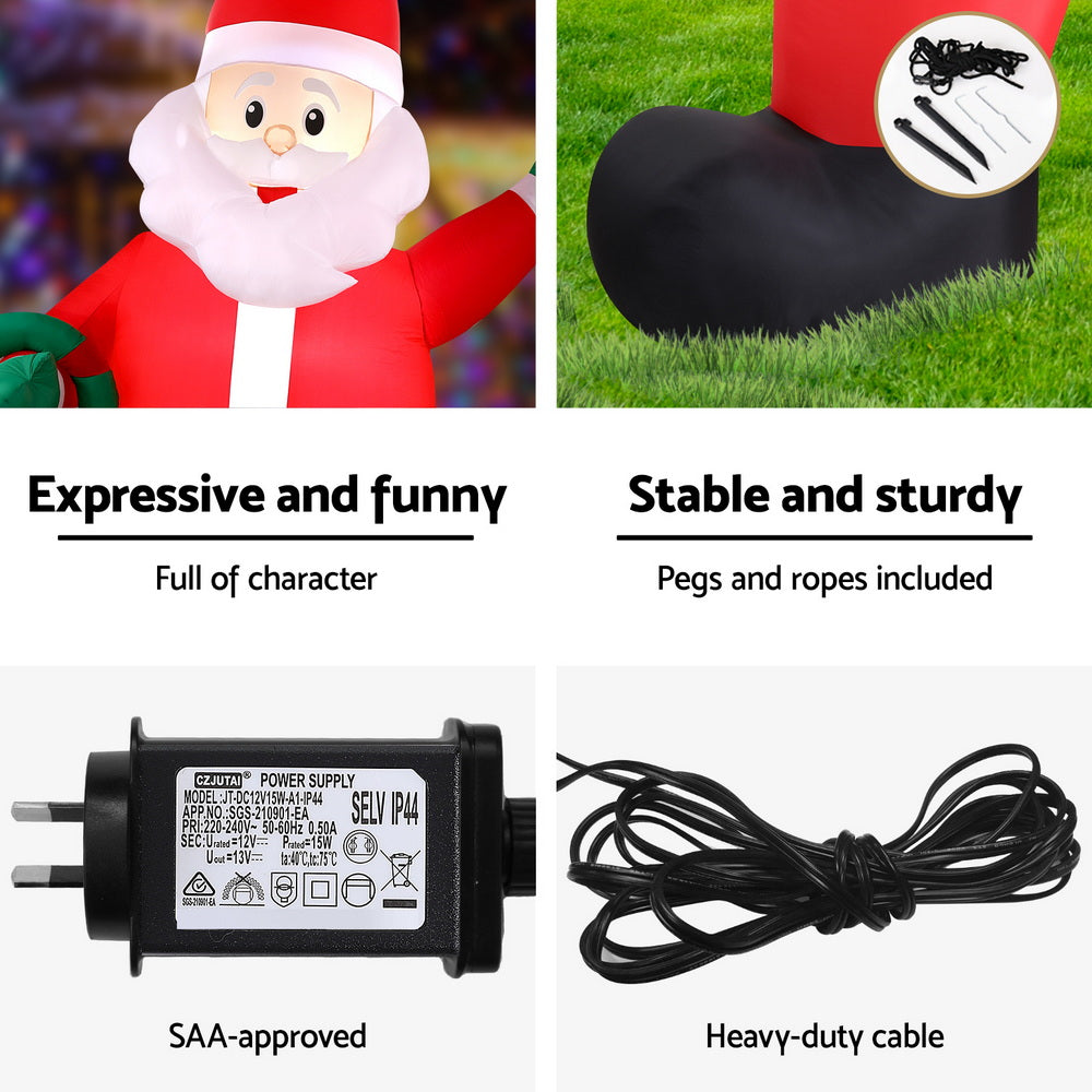 3.8M Inflatable Giant Santa – LED-Lit Christmas Decoration