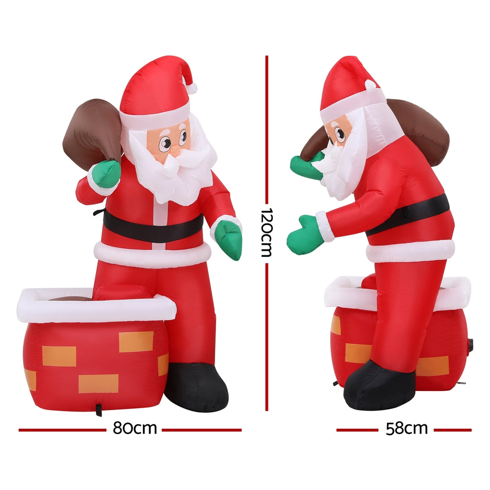 1.2M Inflatable Santa & Chimney – LED-Lit Christmas Decoration