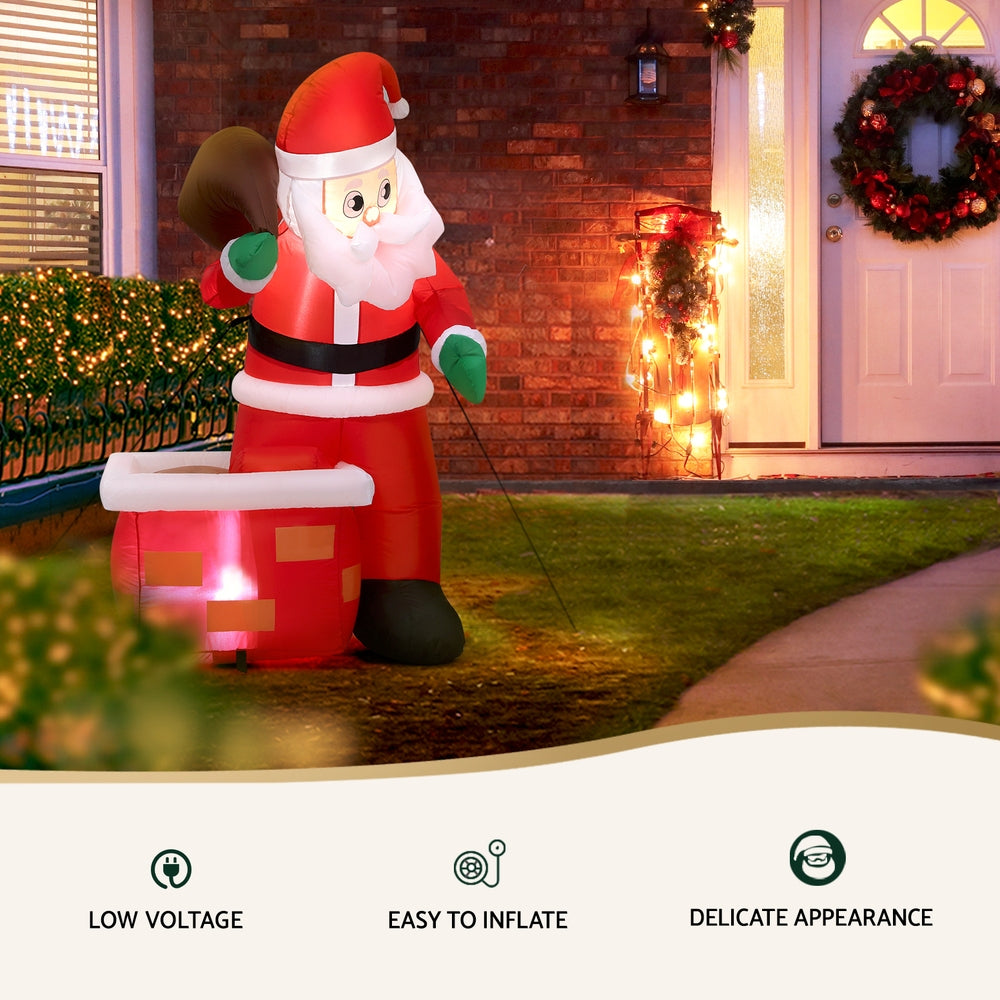 1.2M Inflatable Santa & Chimney – LED-Lit Christmas Decoration