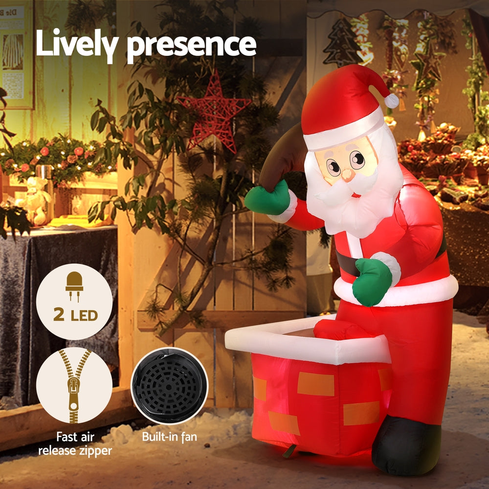 1.2M Inflatable Santa & Chimney – LED-Lit Christmas Decoration