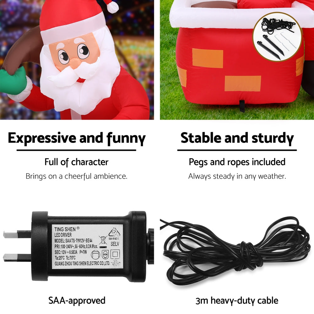 1.2M Inflatable Santa & Chimney – LED-Lit Christmas Decoration