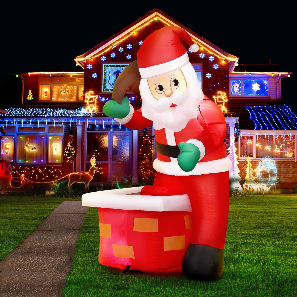 1.2M Inflatable Santa & Chimney – LED-Lit Christmas Decoration