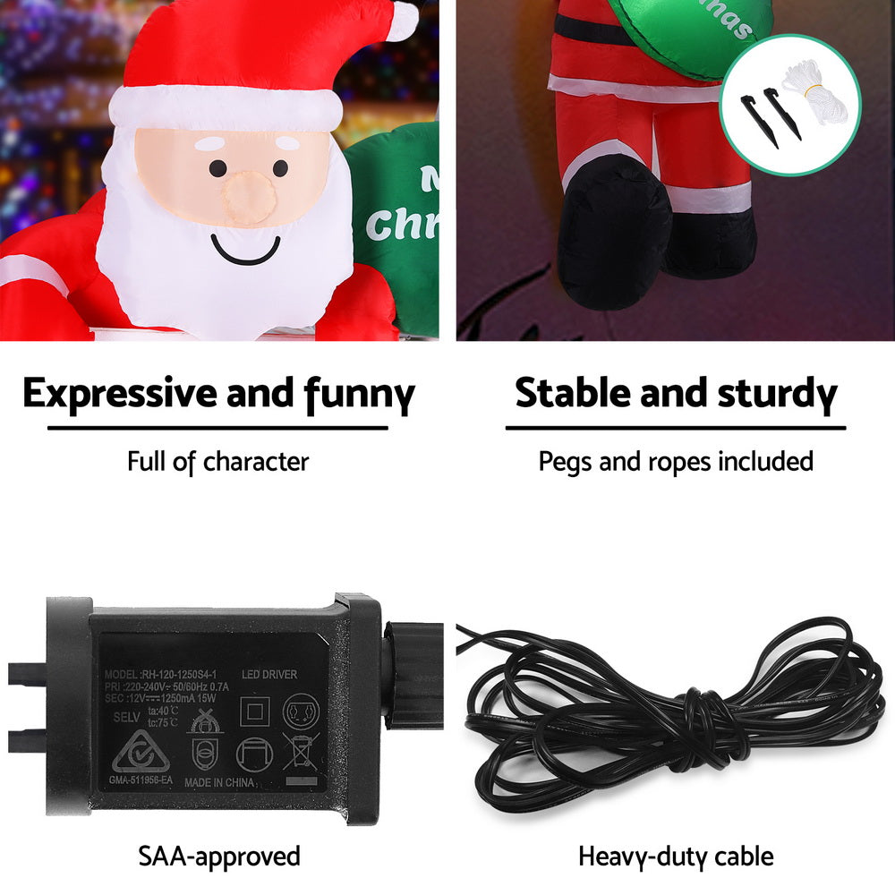 2.5M Inflatable Climbing Santa – LED-Lit Christmas Decoration