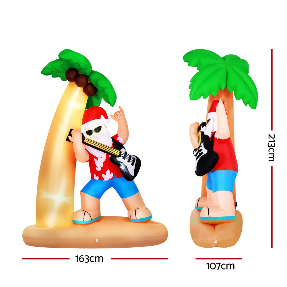 2.1M Inflatable Santa with Guitar Beach Scene – LED-Lit Christmas Decoration