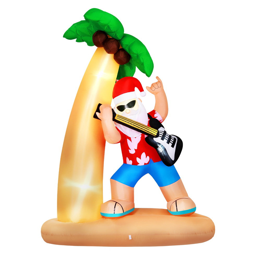 2.1M Inflatable Santa with Guitar Beach Scene – LED-Lit Christmas Decoration