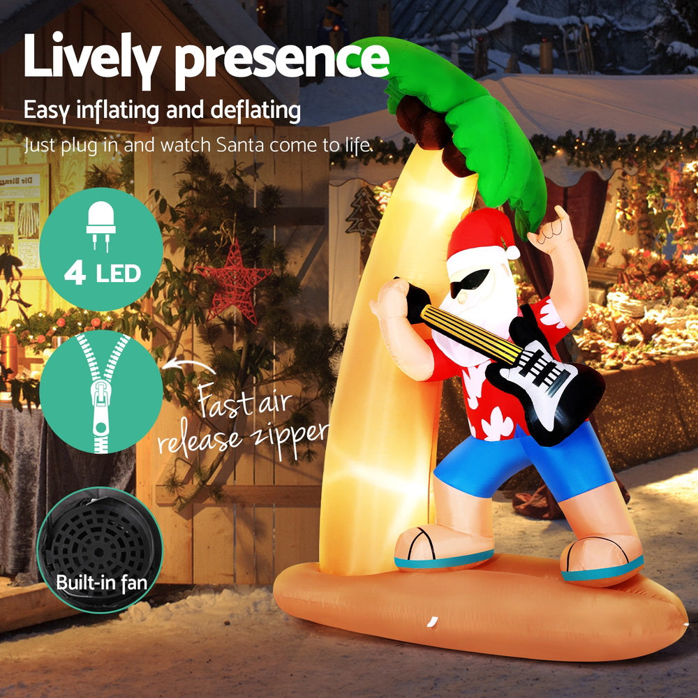 2.1M Inflatable Santa with Guitar Beach Scene – LED-Lit Christmas Decoration