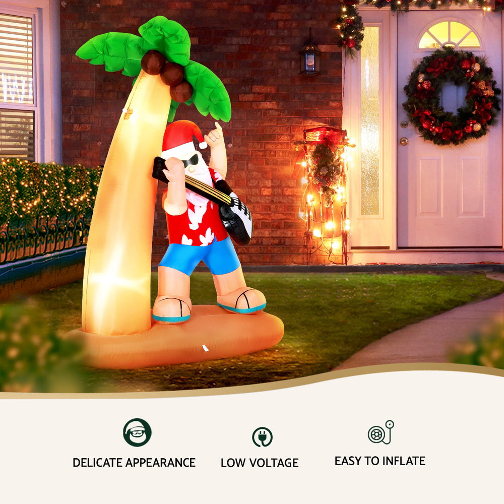 2.1M Inflatable Santa with Guitar Beach Scene – LED-Lit Christmas Decoration