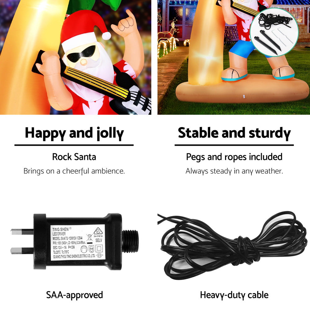 2.1M Inflatable Santa with Guitar Beach Scene – LED-Lit Christmas Decoration