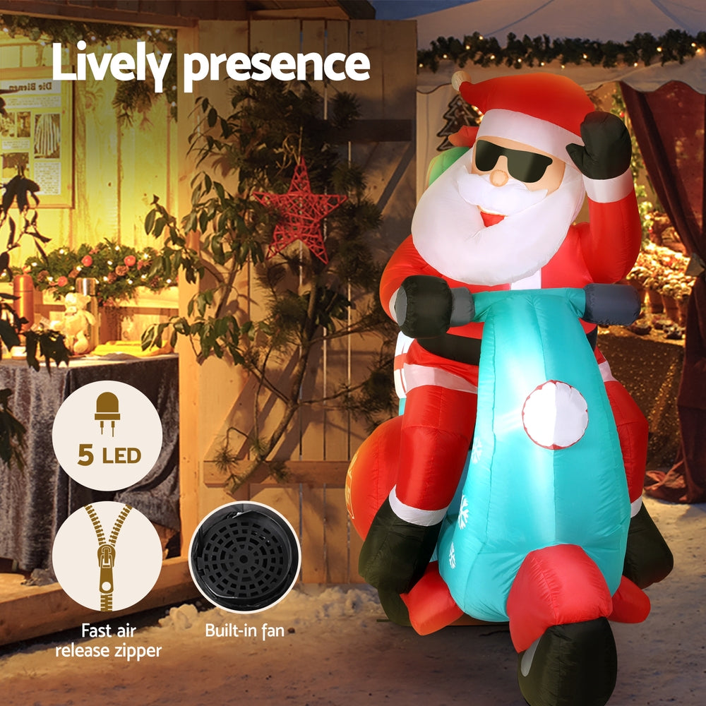 1.8M Inflatable Santa on Motorcycle – LED-Lit Christmas Decoration