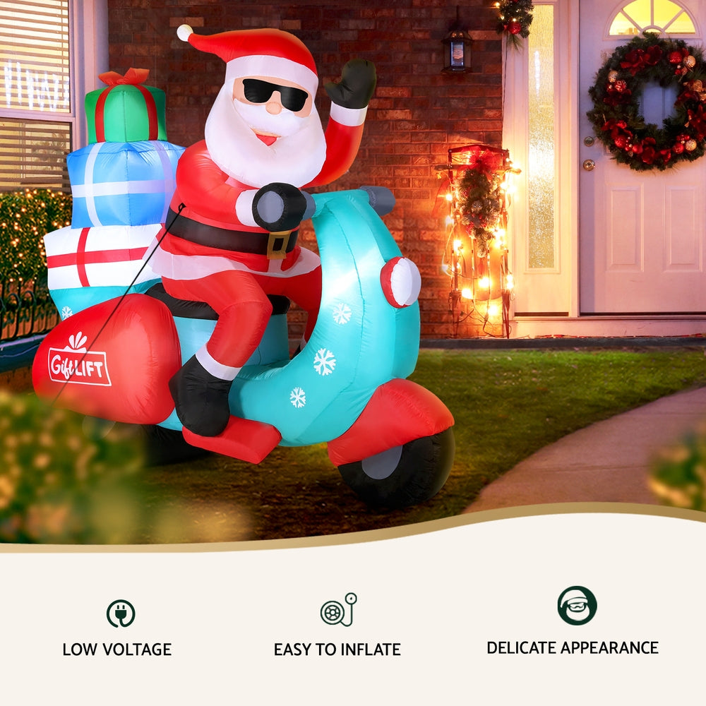 1.8M Inflatable Santa on Motorcycle – LED-Lit Christmas Decoration