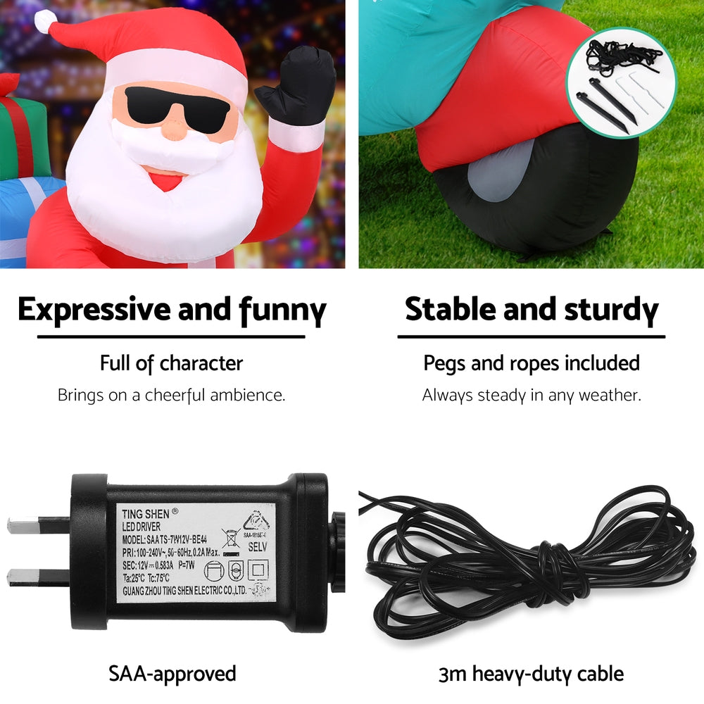 1.8M Inflatable Santa on Motorcycle – LED-Lit Christmas Decoration