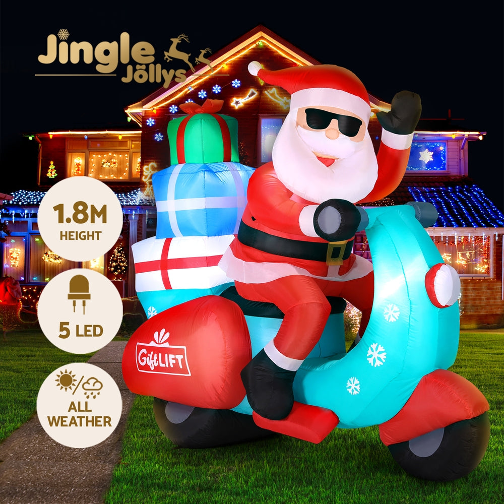 1.8M Inflatable Santa on Motorcycle – LED-Lit Christmas Decoration