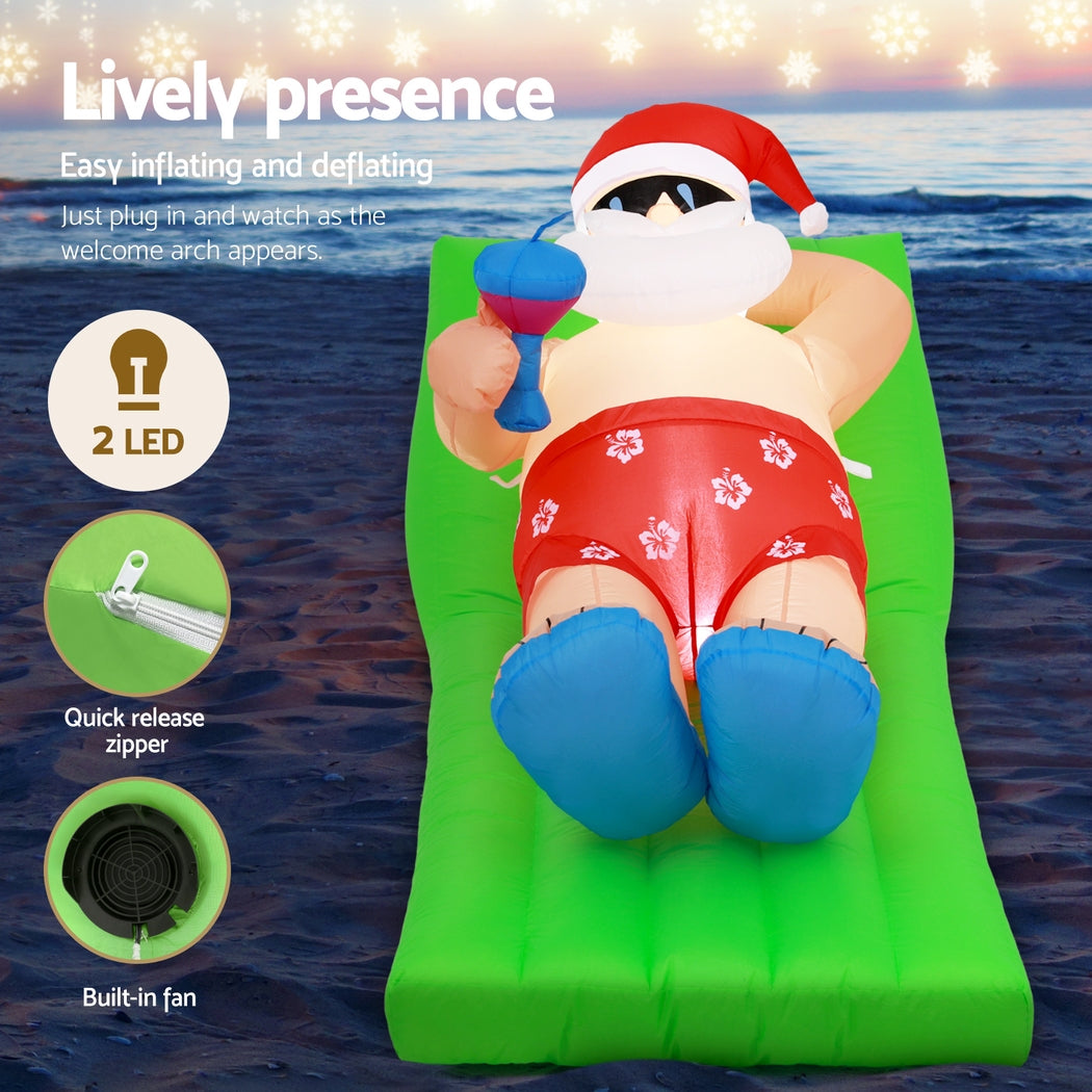 1.85M Inflatable Santa on the Beach – LED-Lit Christmas Decoration