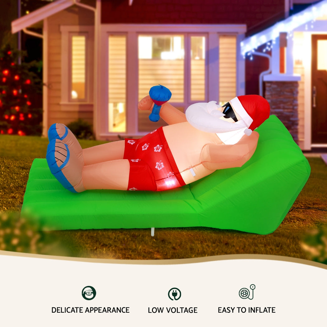 1.85M Inflatable Santa on the Beach – LED-Lit Christmas Decoration
