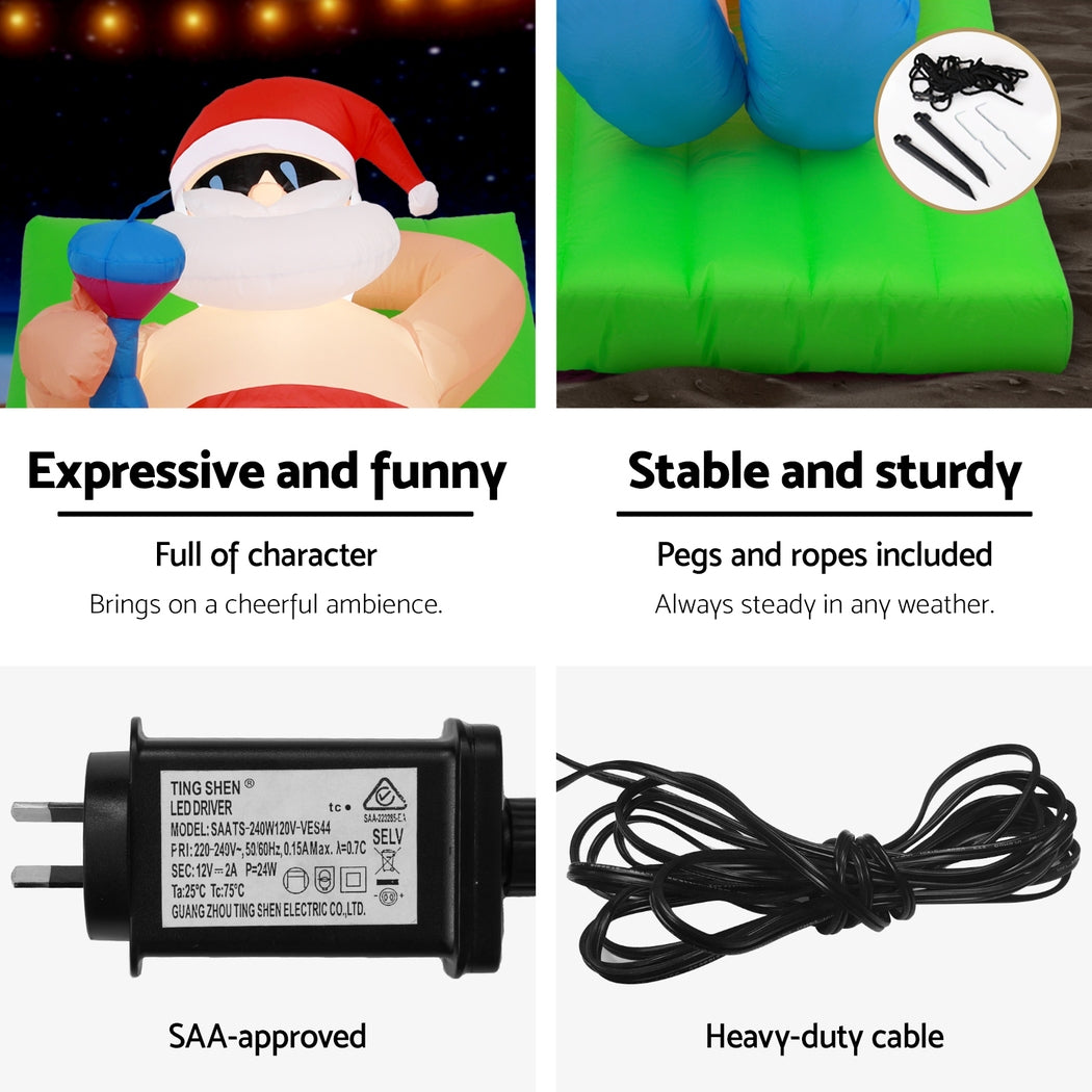 1.85M Inflatable Santa on the Beach – LED-Lit Christmas Decoration