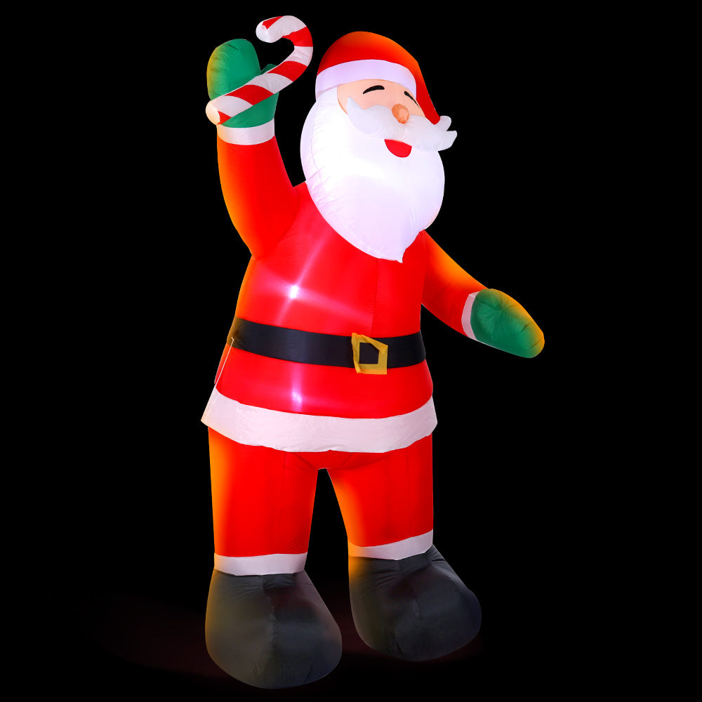 3M Inflatable Santa Holding Candy Cane – LED-Lit Christmas Decoration