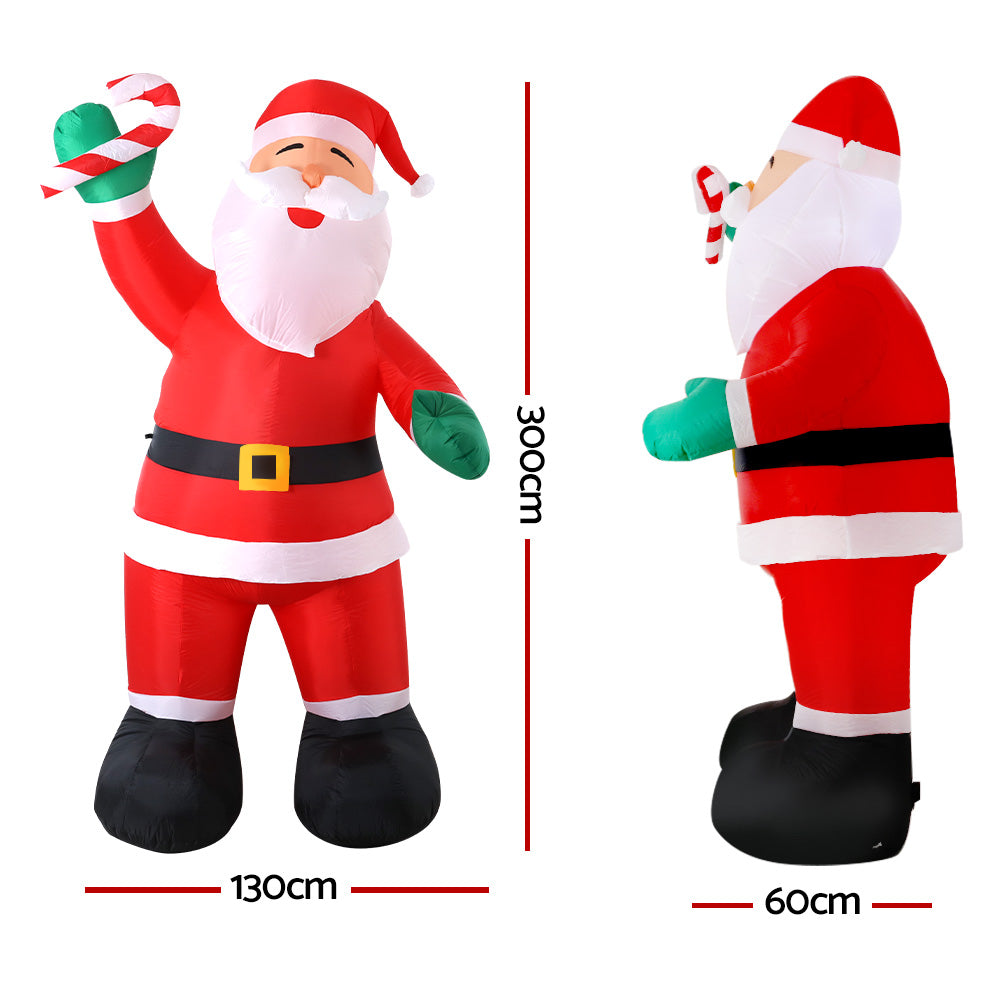 3M Inflatable Santa Holding Candy Cane – LED-Lit Christmas Decoration