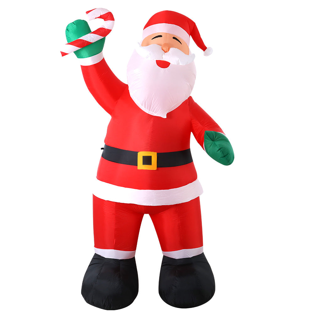 3M Inflatable Santa Holding Candy Cane – LED-Lit Christmas Decoration