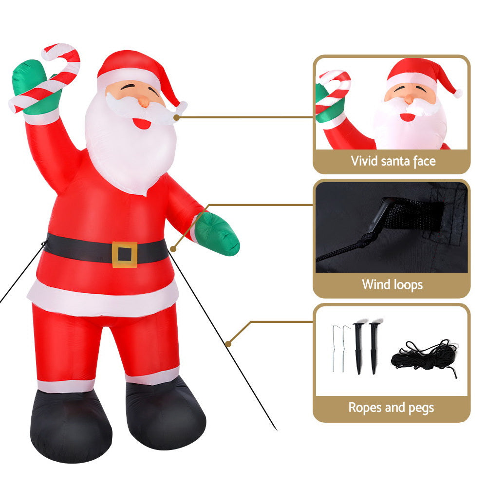 3M Inflatable Santa Holding Candy Cane – LED-Lit Christmas Decoration