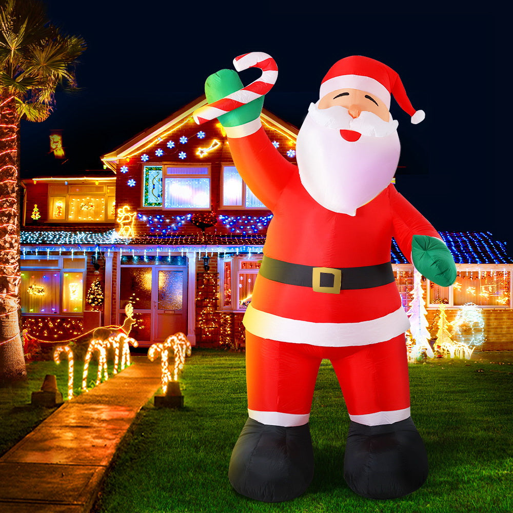 3M Inflatable Santa Holding Candy Cane – LED-Lit Christmas Decoration