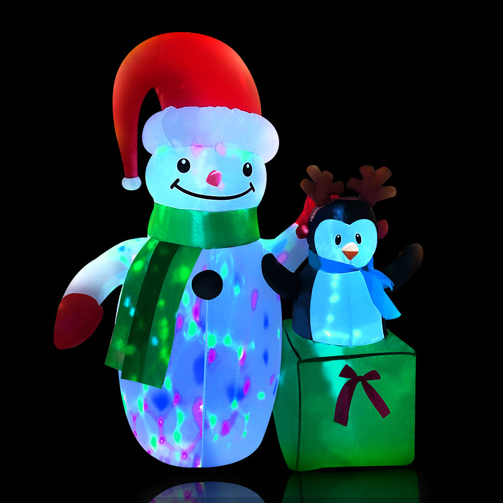 1.8M Inflatable Snowman – LED-Lit with Colourful Projection