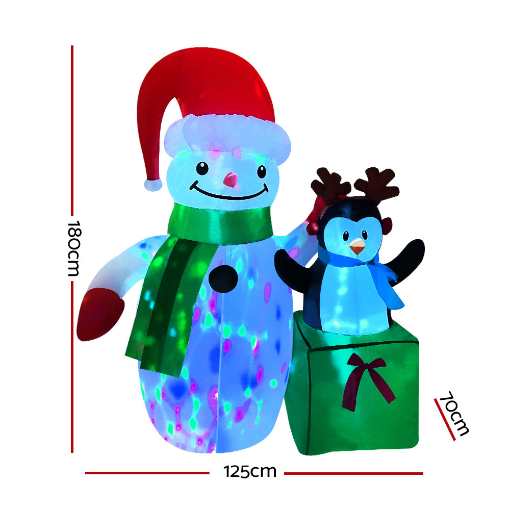 1.8M Inflatable Snowman – LED-Lit with Colourful Projection