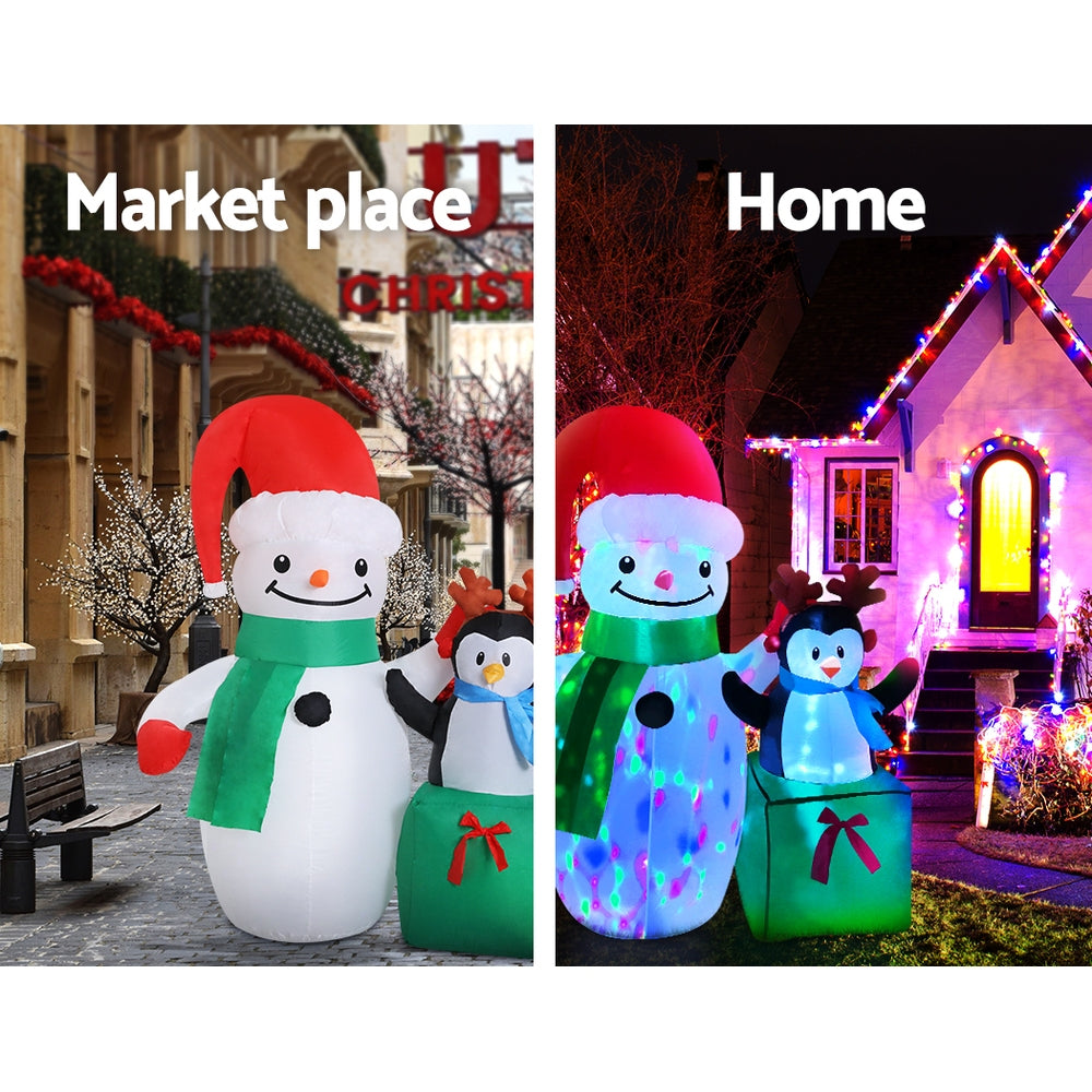1.8M Inflatable Snowman – LED-Lit with Colourful Projection