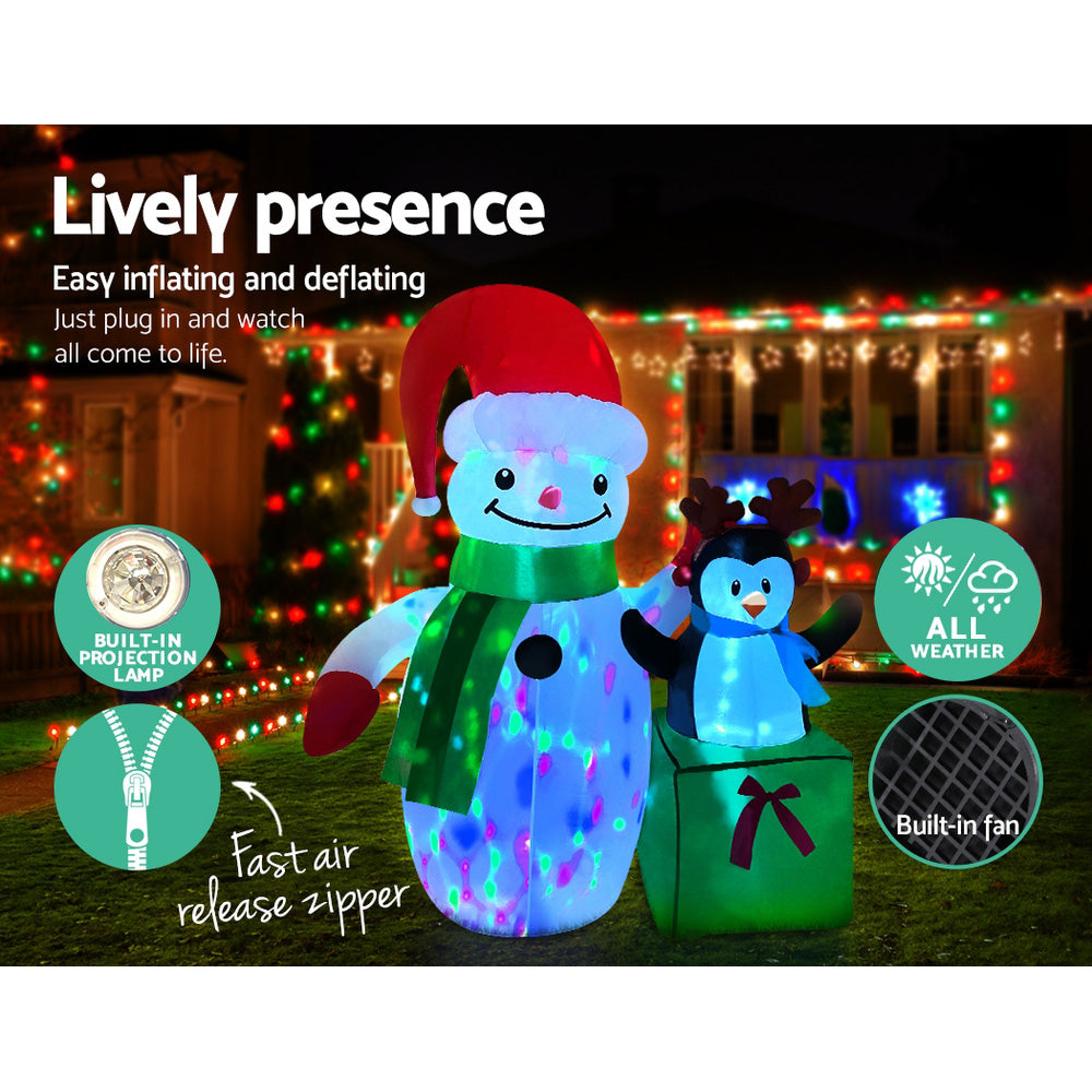 1.8M Inflatable Snowman – LED-Lit with Colourful Projection