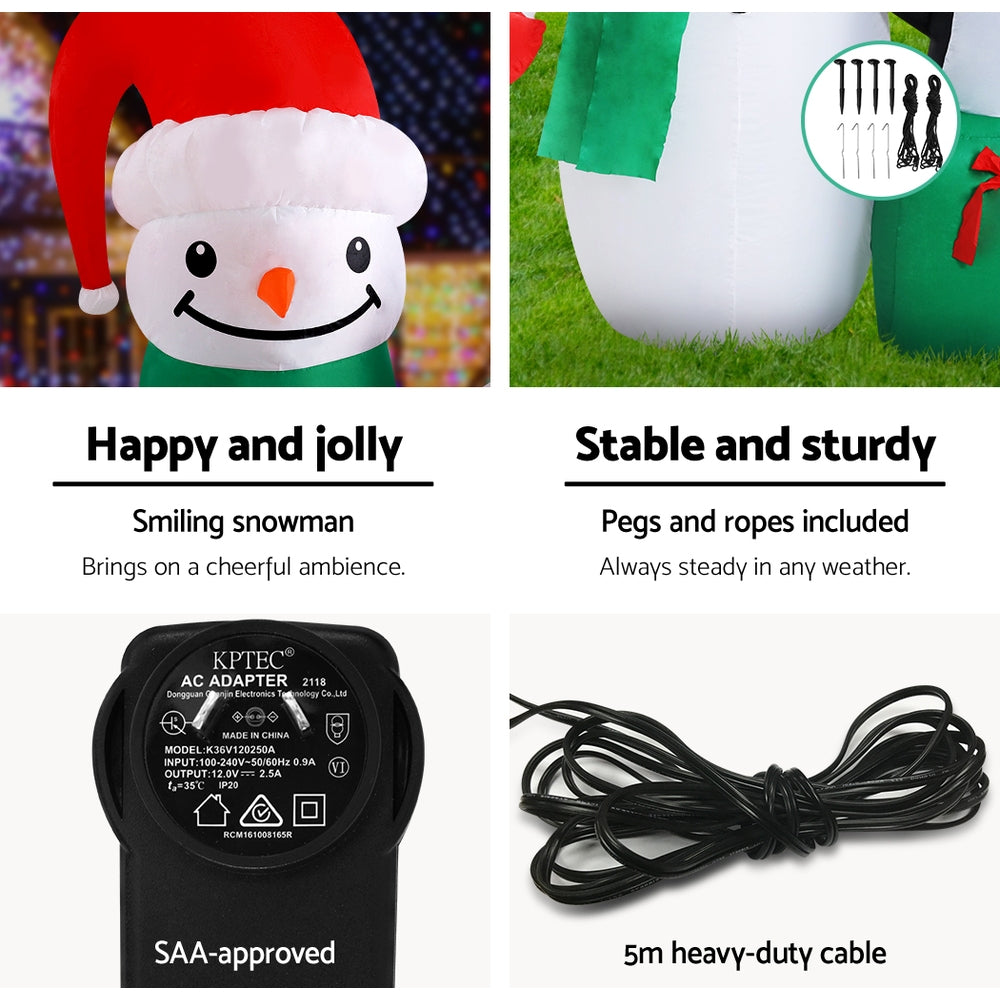 1.8M Inflatable Snowman – LED-Lit with Colourful Projection