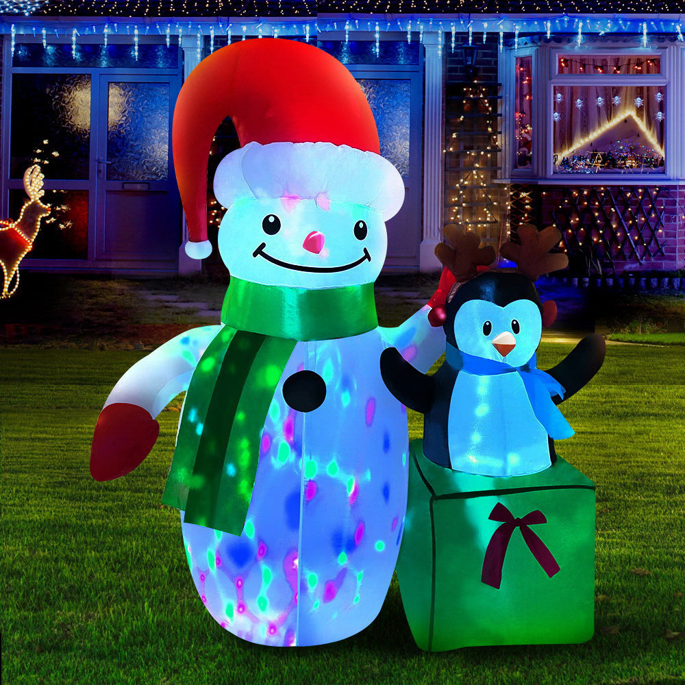 1.8M Inflatable Snowman – LED-Lit with Colourful Projection