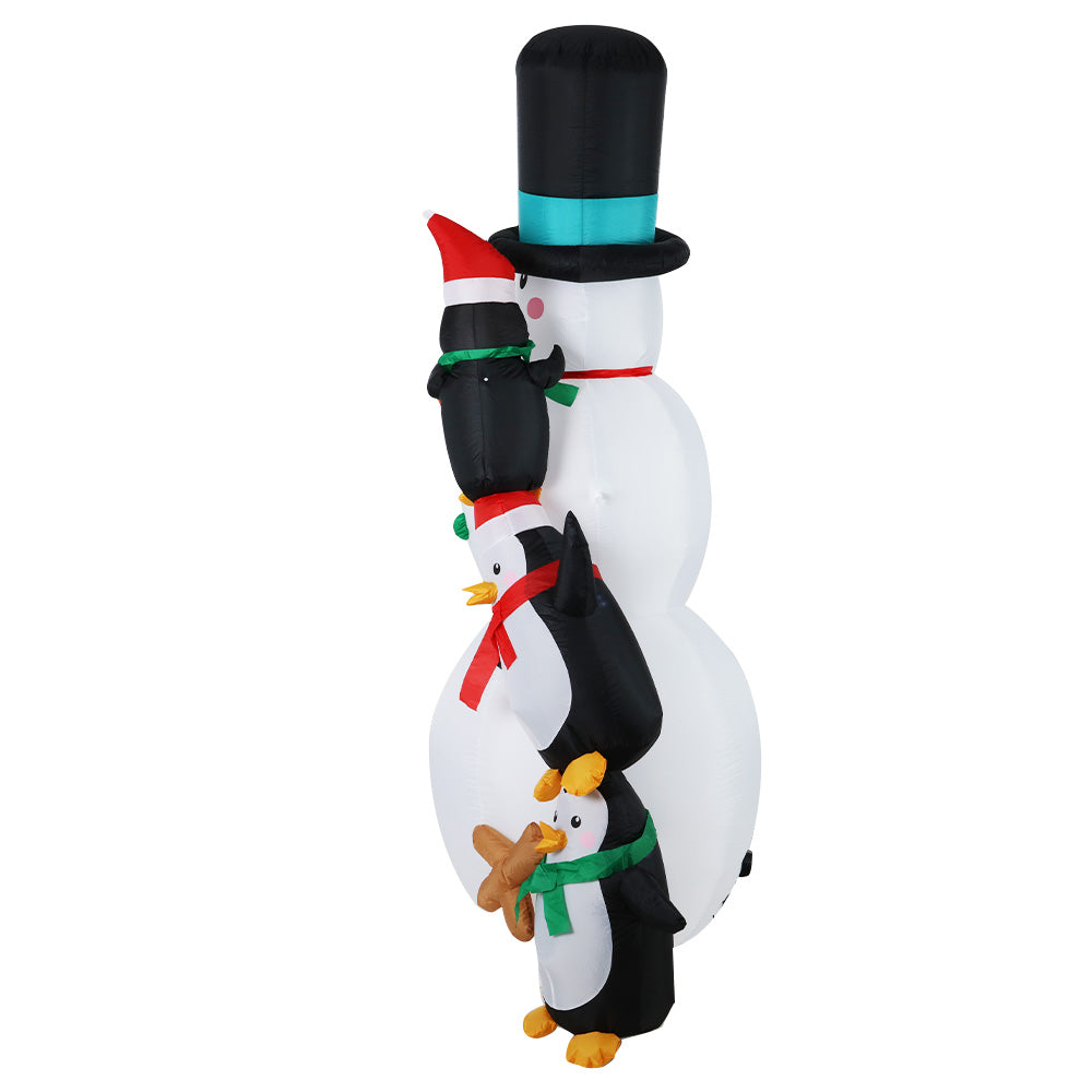 2.4M Inflatable Snowman with Penguins – LED-Lit Christmas Decoration