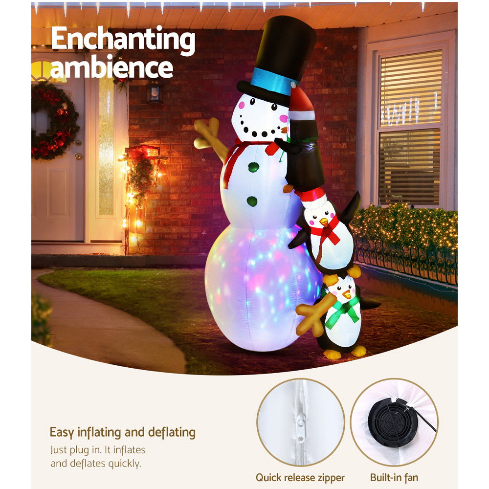 2.4M Inflatable Snowman with Penguins – LED-Lit Christmas Decoration