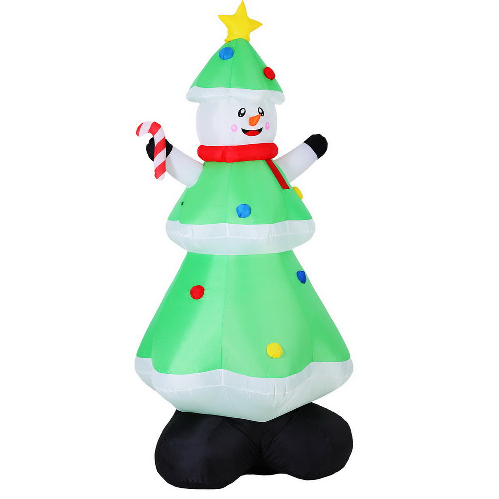 2.75M Inflatable Snowman Dressed as a Christmas Tree – LED-Lit Holiday Decoration