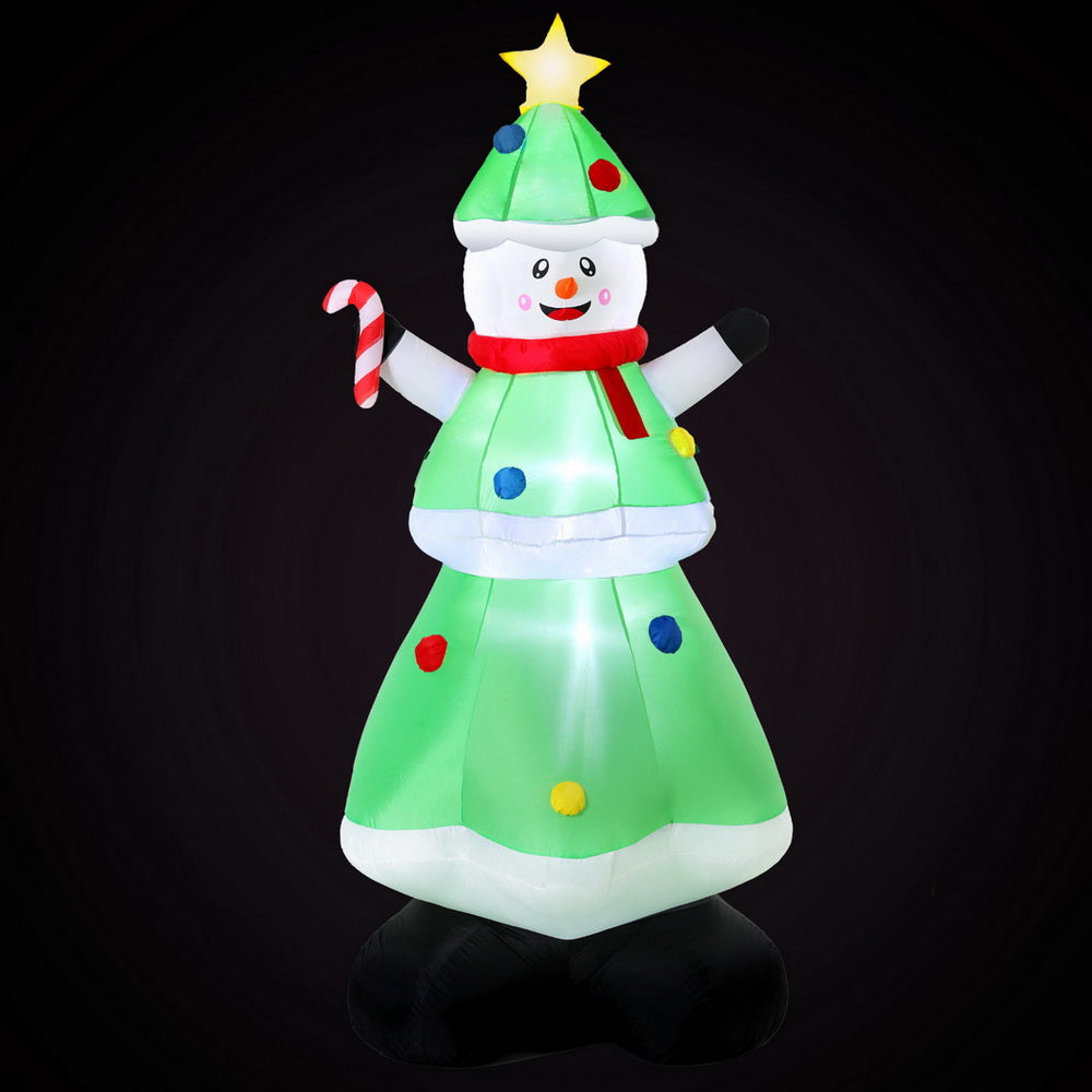 2.75M Inflatable Snowman Dressed as a Christmas Tree – LED-Lit Holiday Decoration