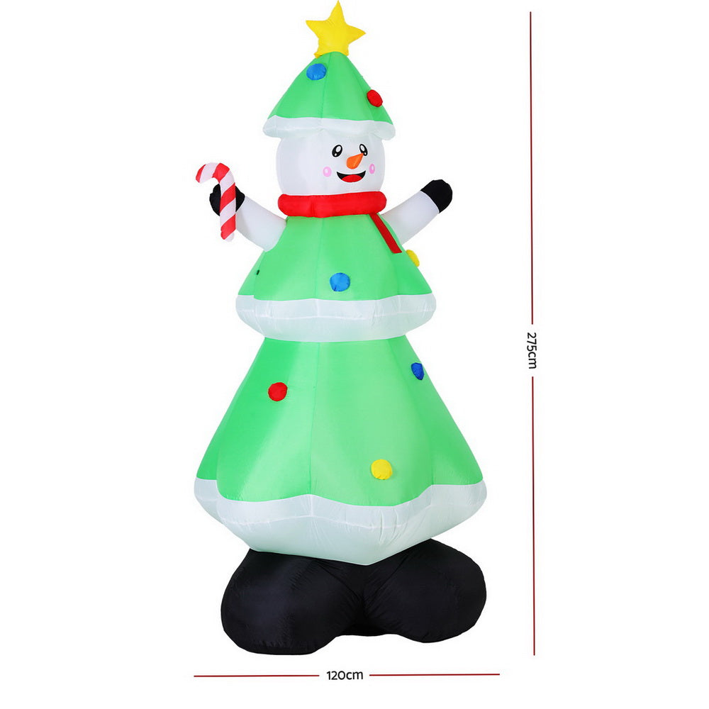 2.75M Inflatable Snowman Dressed as a Christmas Tree – LED-Lit Holiday Decoration