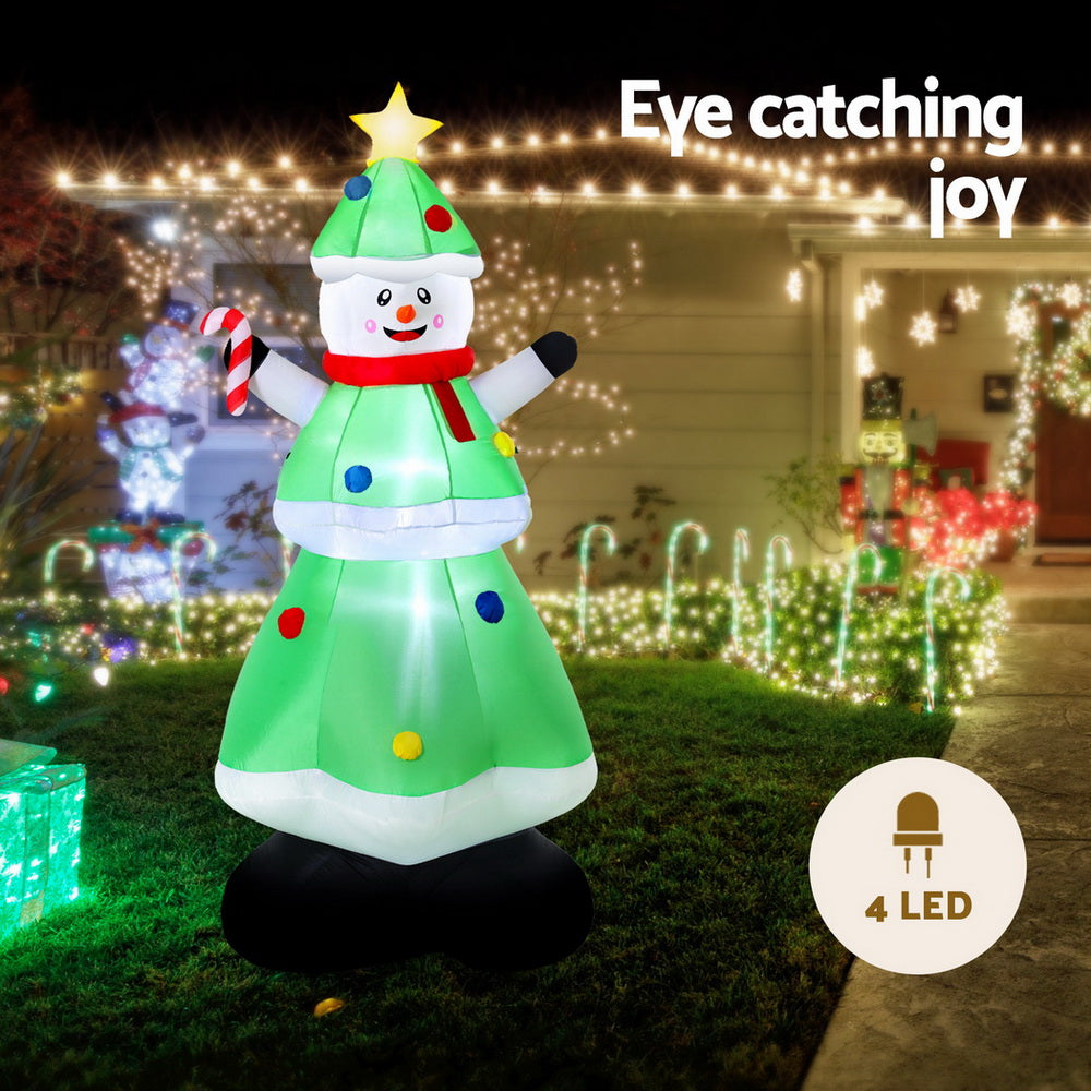 2.75M Inflatable Snowman Dressed as a Christmas Tree – LED-Lit Holiday Decoration