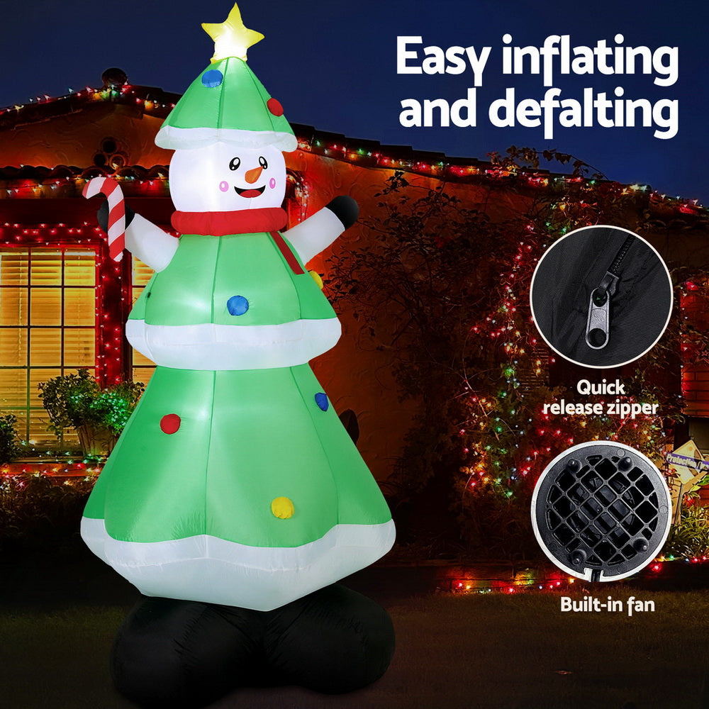 2.75M Inflatable Snowman Dressed as a Christmas Tree – LED-Lit Holiday Decoration