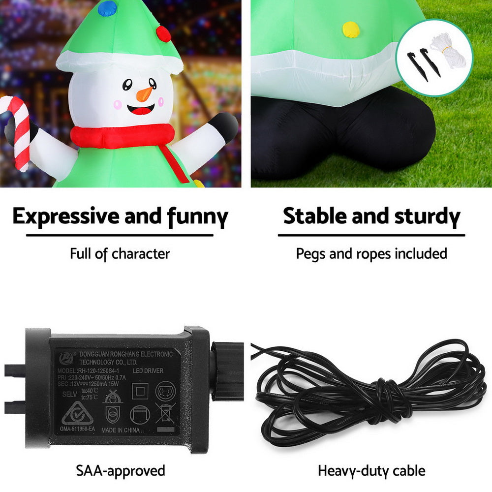 2.75M Inflatable Snowman Dressed as a Christmas Tree – LED-Lit Holiday Decoration