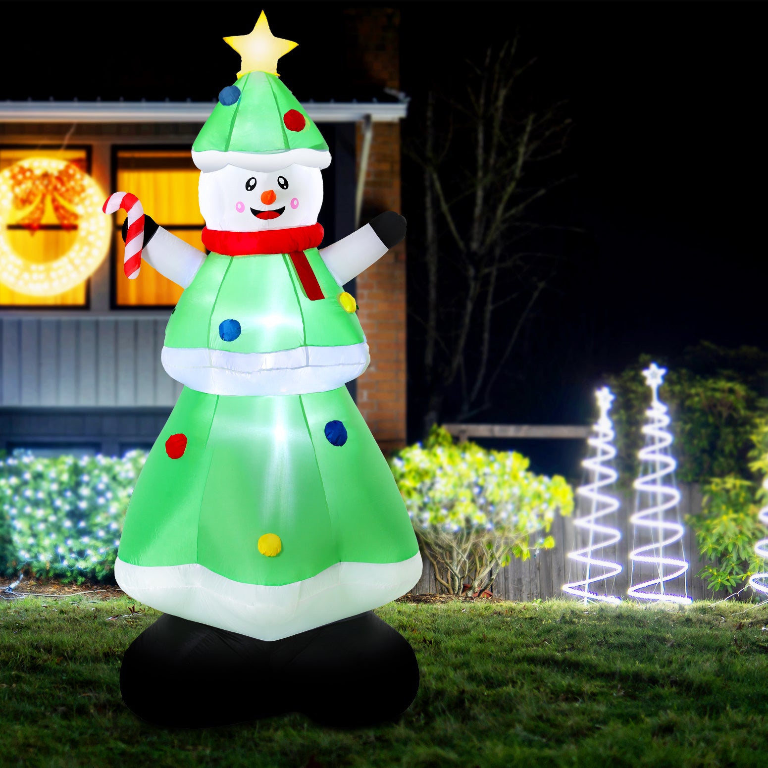 2.75M Inflatable Snowman Dressed as a Christmas Tree – LED-Lit Holiday Decoration