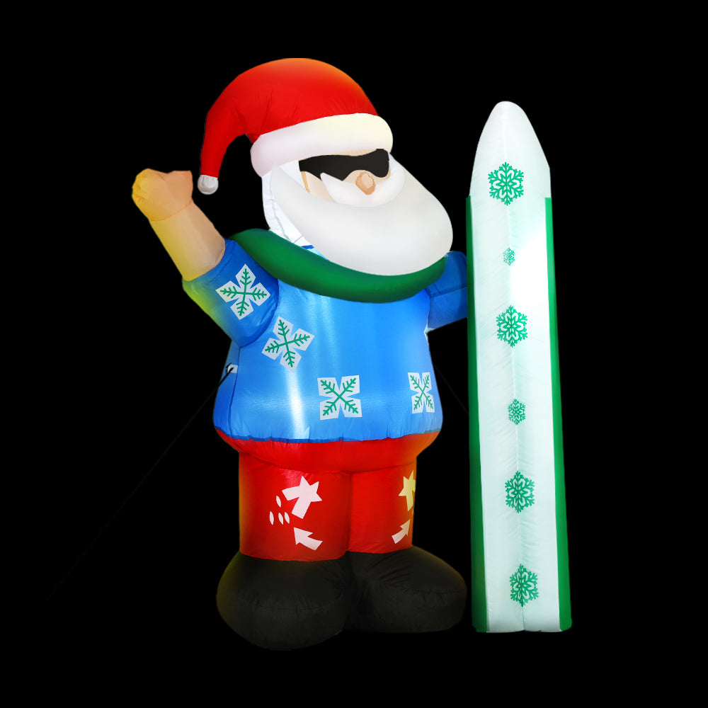 1.6M Inflatable Santa with Snowboard – LED-Lit Christmas Decoration