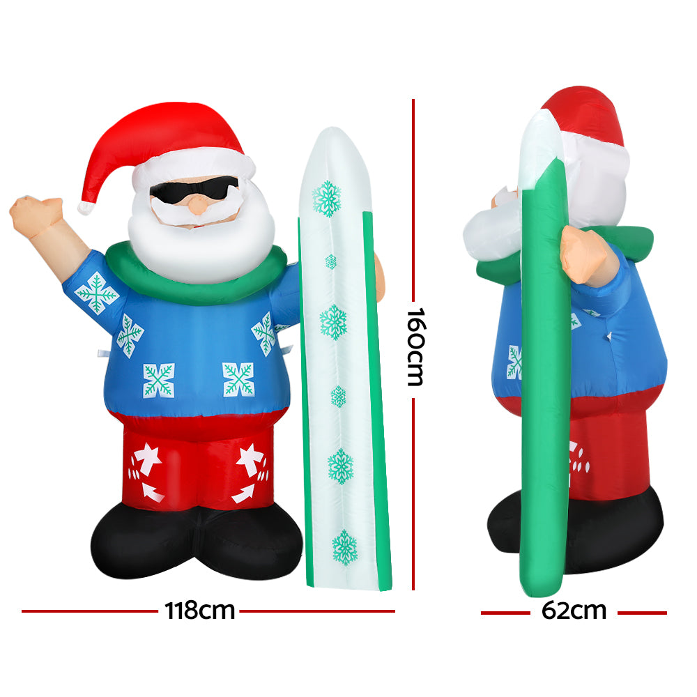 1.6M Inflatable Santa with Snowboard – LED-Lit Christmas Decoration