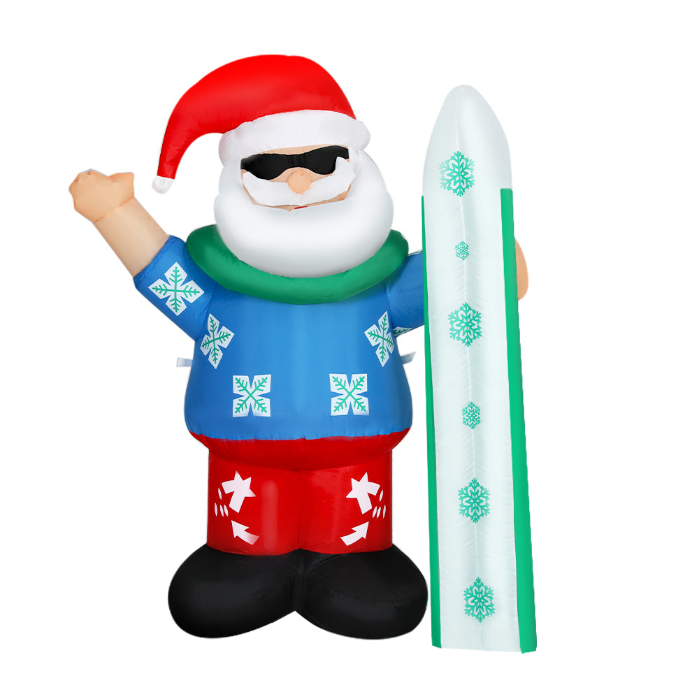 1.6M Inflatable Santa with Snowboard – LED-Lit Christmas Decoration