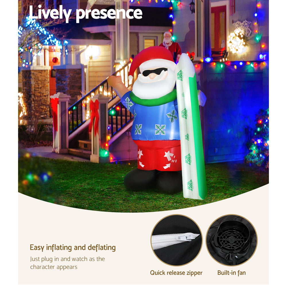 1.6M Inflatable Santa with Snowboard – LED-Lit Christmas Decoration