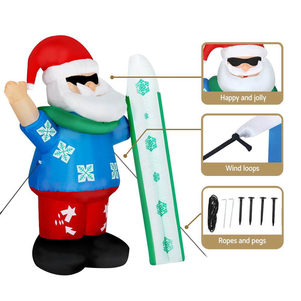 1.6M Inflatable Santa with Snowboard – LED-Lit Christmas Decoration