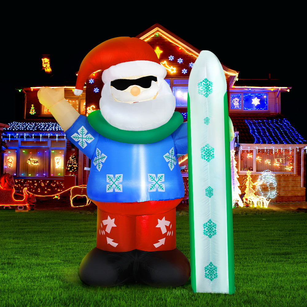 1.6M Inflatable Santa with Snowboard – LED-Lit Christmas Decoration