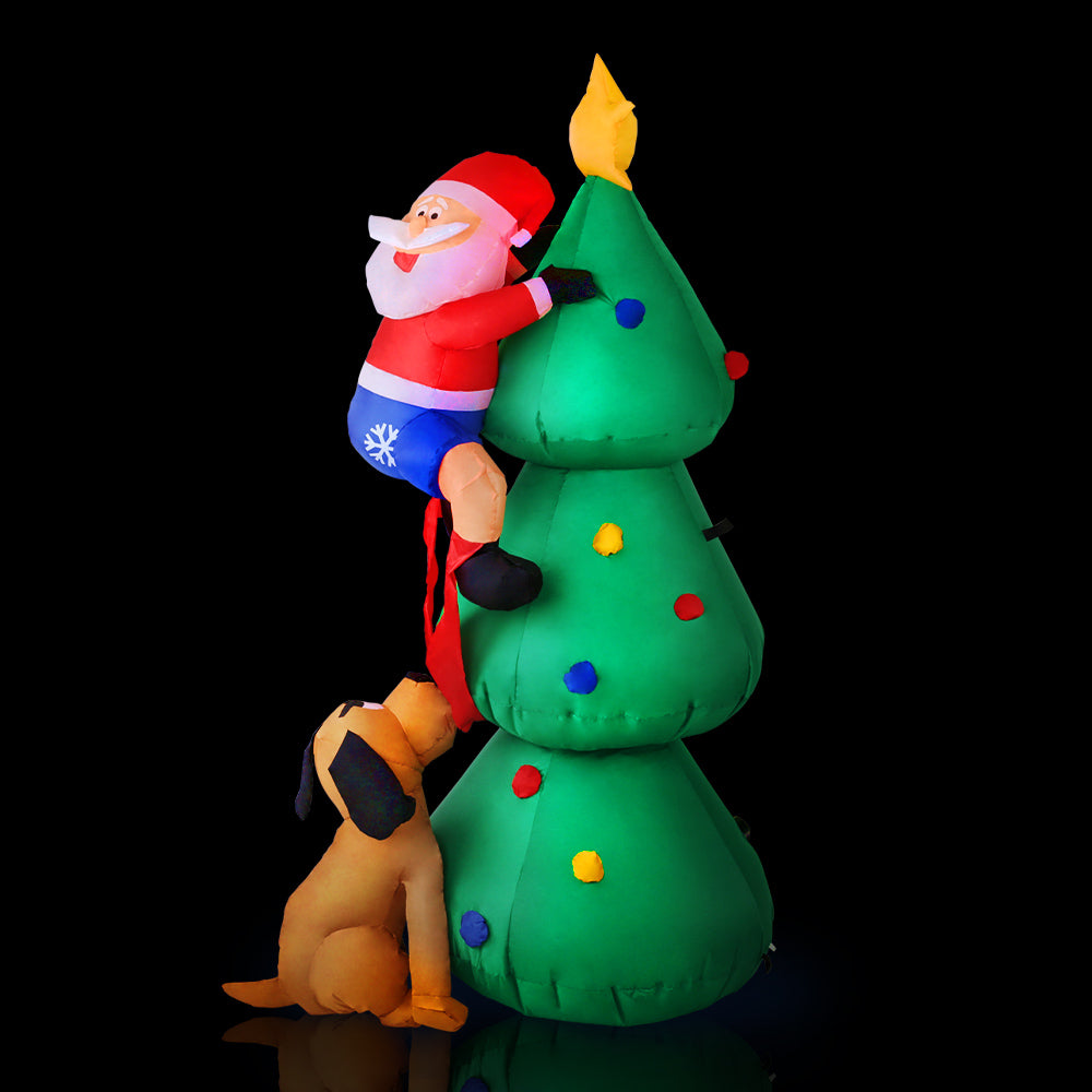 1.8M Inflatable Santa Climbing Christmas Tree – LED-Lit Holiday Decoration