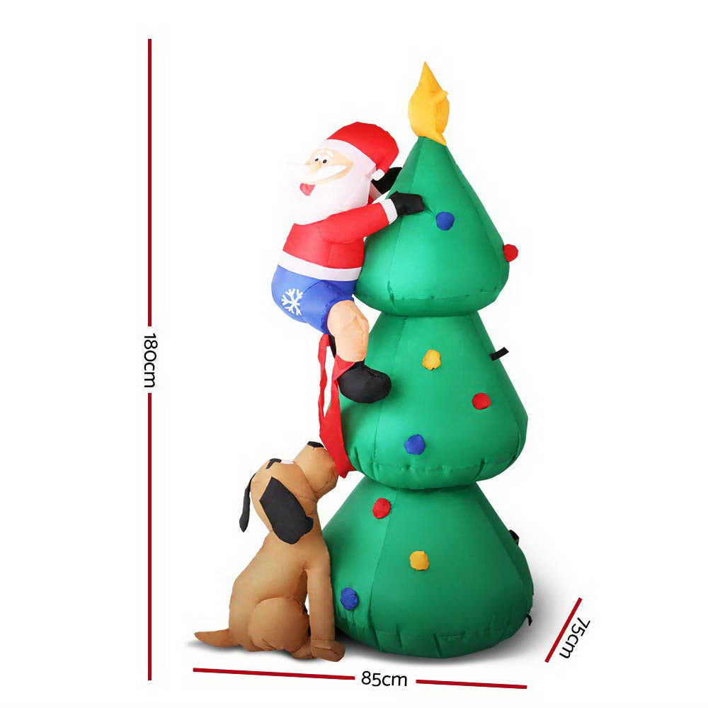 1.8M Inflatable Santa Climbing Christmas Tree – LED-Lit Holiday Decoration